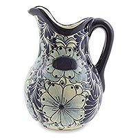 Ceramic pitcher Blue Colonial Blossom Mexico