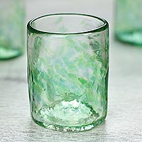 Blown glass rocks glasses, 'Jade Mist' (set of 4, 8 oz) - Set of 4 Artisan Crafted Blown Glass Green Rocks Glasses 8oz