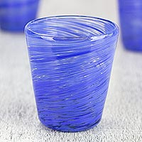 Blown glass rock glasses Cobalt Centrifuge set of 6 Mexico