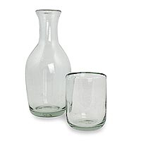 Blown glass carafe and glass set Clarity Mexico