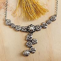 Cultured pearl flower necklace,