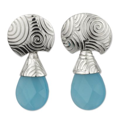 Chalcedony dangle earrings, Aqua Arabesque