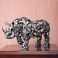 Upcycled metal sculpture, 'Rustic Rhino' - 20-Inch Eco-Friendly Recycled Metal Rhinoceros Sculpture