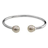 Rhodium plated cultured pearl cuff bracelet,