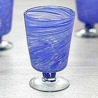 Blown glass dessert glasses Cobalt Centrifuge set of 6 Mexico