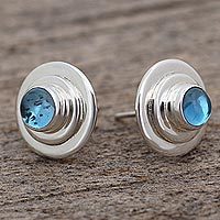 Blue topaz button earrings,