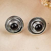 Onyx button earrings,