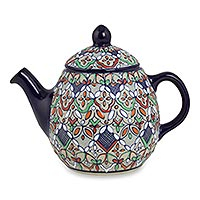 Ceramic coffee pot, 'Guanajuato Festivals' - Multicolor Floral Ceramic Coffee Pot Handcrafted in Mexico