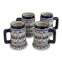 Ceramic beer mugs Guanajuato Festivals set of 4 Mexico