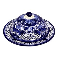 Ceramic covered cheese plate Blue Guanajuato Mexico