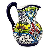 Ceramic pitcher Comonfort Wildflowers Mexico
