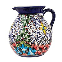 Ceramic pitcher Stars and Flowers Mexico