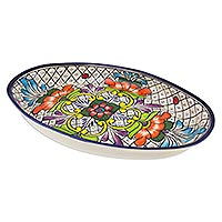 Ceramic oval serving dish Floral Joy Mexico