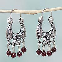 Garnet hoop earrings,
