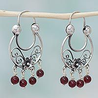 Garnet hoop earrings,
