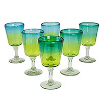 Blown glass wine glasses Aurora Tapatia set of 6 Mexico