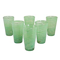 Blown glass highball glasses Green Centrifuge set of 6 Mexico