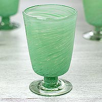 Blown glass dessert glasses Green Centrifuge set of 6 Mexico