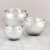 Blown glass bowls Chrome Ice set of 3 Mexico