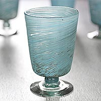 Blown glass dessert glasses Aquamarine Centrifuge set of 6 Mexico