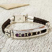 Amethyst leather accent wristband bracelet,