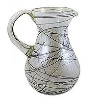 Blown glass pitcher Brown Swirling Web Mexico