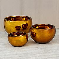Blown glass bowls Chrome Amber set of 3 Mexico