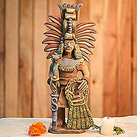 Ceramic sculpture, 'Priest of Quetzalcoatl' - Signed Artisan Crafted Aztec Ceramic Sculpture from Mexico