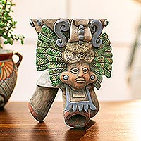 Ceramic incense holder, 'Owl Omen' - Mexican Archaeology Inspired Ceramic Owl Incense Holder
