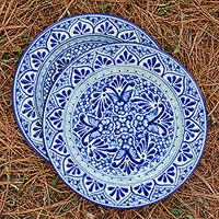 Ceramic luncheon plates Cholula Blossoms pair Mexico