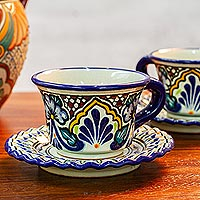 Ceramic cups and saucers Floral Duchess pair Mexico