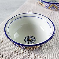 Ceramic soup bowls Sunshine Kaleidoscope pair Mexico