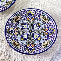 Ceramic dessert plates Sunshine Kaleidoscope pair Mexico