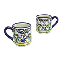 Ceramic mugs Puebla Petunias set of 2 Mexico