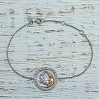 Gold accent rhodium plated sterling silver pendant bracelet,