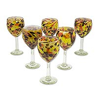 Blown glass wine glasses Amber Fantasy set of 6 Mexico
