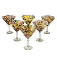 Blown glass martini glasses Amber Fantasy set of 6 Mexico