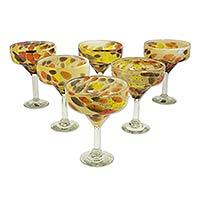 Blown glass margarita glasses Amber Fantasy set of 6 Mexico