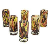 Blown glass shot glasses Amber Fantasy set of 6 Mexico