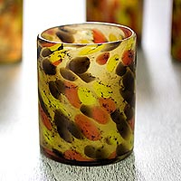 Blown glass rock glasses Amber Fantasy set of 6 Mexico