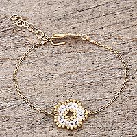 Gold plated beaded flower pendant bracelet,