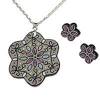 Ceramic and sterling silver jewelry set,