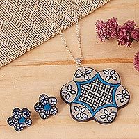 Ceramic and sterling silver jewelry set,