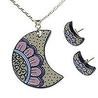 Ceramic and sterling silver jewelry set,