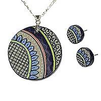 Ceramic and sterling silver jewelry set,