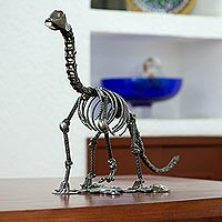 Upcycled auto part sculpture, 'Rustic Brontosaurus' - Dinosaur Sculpture of Recycled Metal and Auto Parts