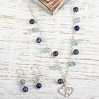 Aquamarine and lapis lazuli jewelry set,