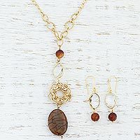 Gold plated smoky agate jewelry set,