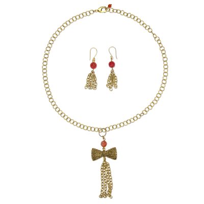Gold plated agate jewelry set, 'All Dressed Up' - Mexican Handcrafted 18k Gold Plated Jewelry Set with Agate
