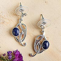 Lapis lazuli dangle earrings, 'Art Nouveau' - Handcrafted Lapis Lazuli and Sterling Silver Earrings